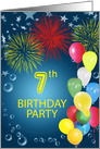 7th Birthday Party, Fireworks and Bubbles card