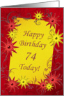74th birthday with stars in red and yellow card