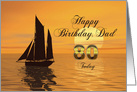 Happy Birthday Dad, 80, Yacht and Sunset on the Ocean card