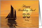 Happy Birthday Dad, 90, Yacht and Sunset on the Ocean card