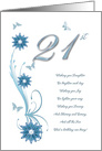 21st Birthday with Flowers and Butterflies card