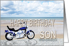 Son, Birthday, Motorbike on Beach card