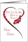 Sister, Swirling heart Maid of Honor invitation card