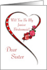 Sister, Swirling heart Junior Bridesmaid invitation card