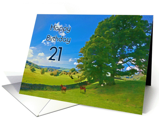 Pastoral landscape painting 21st Birthday card (1004199)