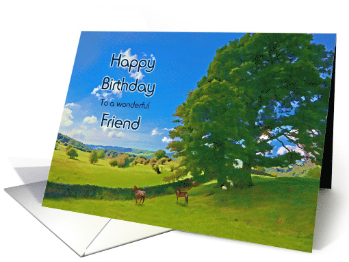 Friend Birthday, Landscape Painting with Horses card (1005987)