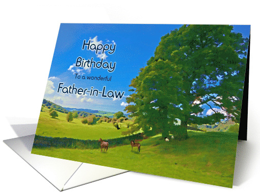 Father-in-Law Birthday, Landscape Painting with Horses card (1005989)