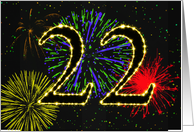 22nd Birthday card with fireworks card