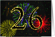 26th Birthday card with fireworks card