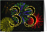 33rd Birthday card with fireworks card