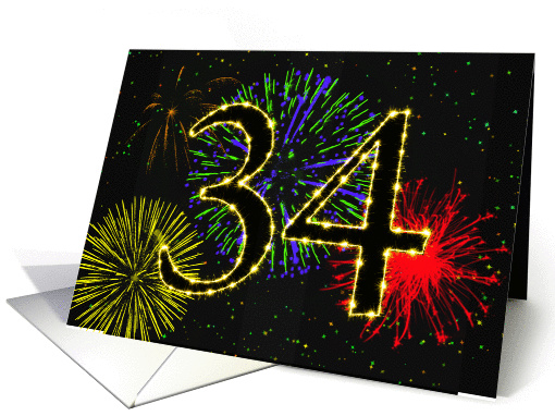 34th Birthday card with fireworks card (1013783)