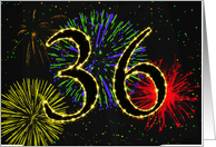 36th Birthday card with fireworks card