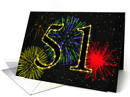 51st Birthday card with fireworks card (1014741)