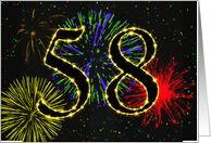 58th Birthday card with fireworks card