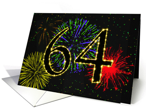 64th Birthday card with fireworks card (1014819)
