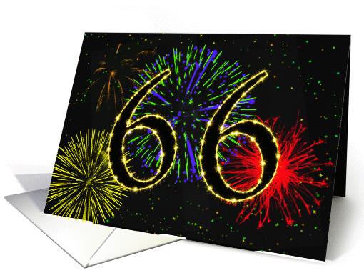 66th Birthday card with fireworks card (1014823)