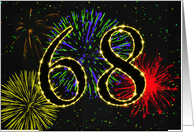68th Birthday card with fireworks card