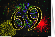 69th Birthday card with fireworks card