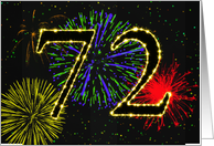 72nd Birthday card with fireworks card