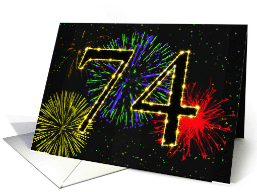 74th Birthday card with fireworks card (1014841)