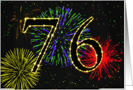 76th Birthday card with fireworks card