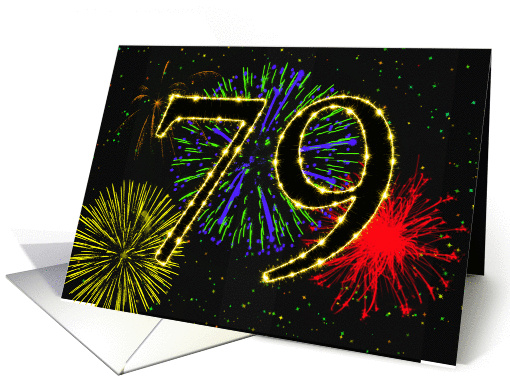 79th Birthday card with fireworks card (1014861)