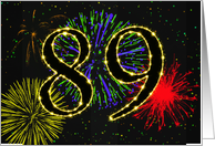 89th Birthday card with fireworks card