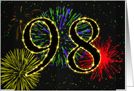 98th Birthday card with fireworks card