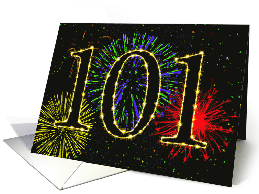 101st Birthday Party Invitation with Fireworks card (1015469)