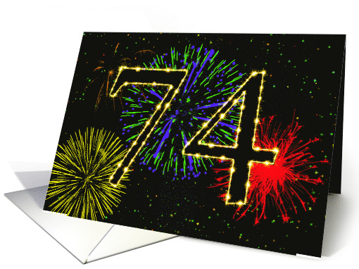 74th Birthday Party Invitation with Fireworks card (1015567)