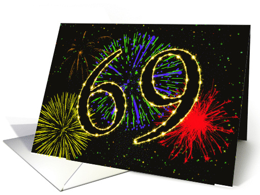 69th Birthday Party Invitation with Fireworks card (1015587)