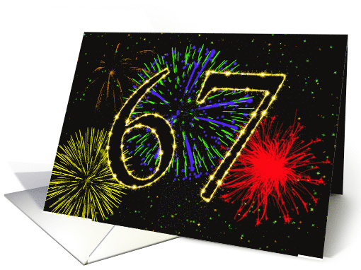 67th Birthday Party Invitation with Fireworks card (1015591)