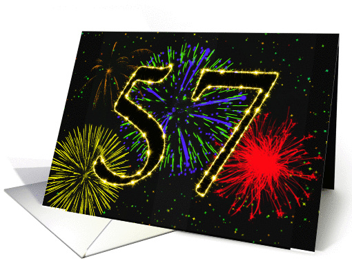 57th Birthday Party Invitation with fireworks card (1015617)