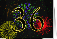 36th Birthday Party Invitation with Fireworks card