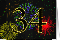 34th Birthday Party Invitation with Fireworks card