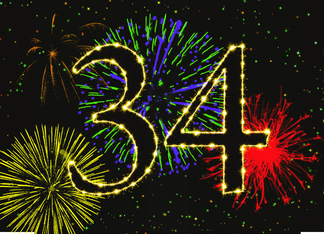 34th Birthday Party Invitation with Fireworks