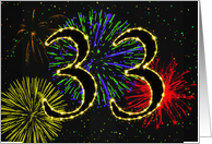 33rd Birthday Party Invitation with Fireworks card