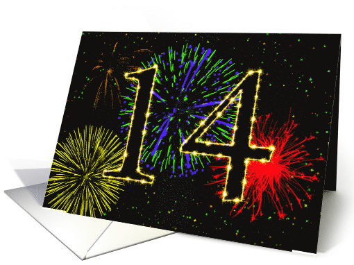 14th Birthday Party Invitation with Fireworks card (1015929)