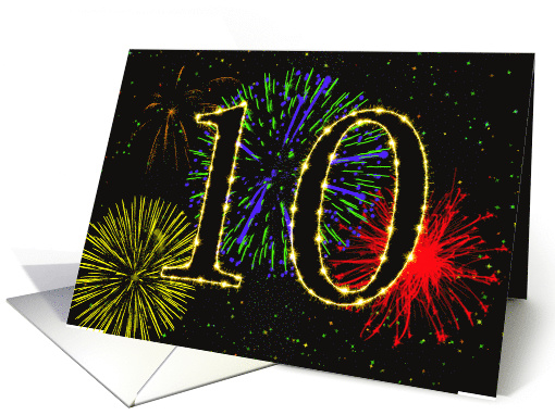 10th Birthday Party Invitation with Fireworks card (1015937)