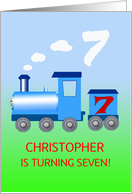7th Birthday Party Add A Name with a Train card