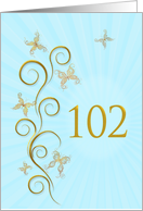 102nd Birthday with Golden Butterflies card