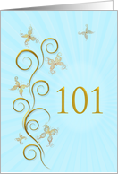 101st Birthday with Golden Butterflies card
