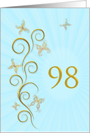 98th Birthday with Golden Butterflies card