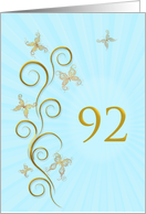 92nd Birthday with Golden Butterflies card