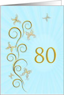 80th Birthday with Golden Butterflies card