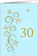30th Birthday with Golden Butterflies card