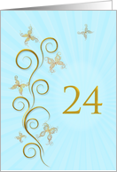 24th Birthday with Golden Butterflies card