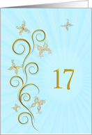 17th Birthday with Golden Butterflies card