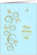 Wife Birthday Golden Butterflies card