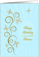 Partner Birthday Golden Butterflies card